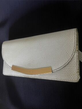 Nine West Silver Textured Faux Leather Clutch with Silver Accent